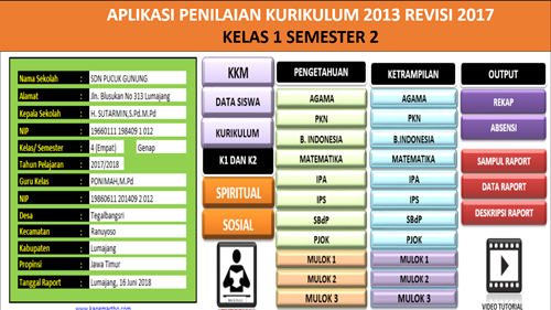 Download Aplikasi Raport K13 SD Revisi 2017 Kelas 1 Semester 2