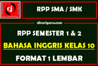 RPP 1 Lembar Bahasa Inggris Kelas 10 Lengkap