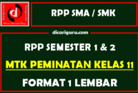 RPP 1 Lembar MTK Peminatan Kelas 11 Lengkap Semester 1 dan 2