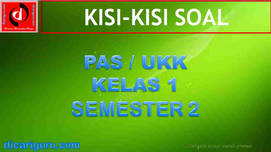 Kisi-kisi Soal PAS Kelas 1 Semester 2