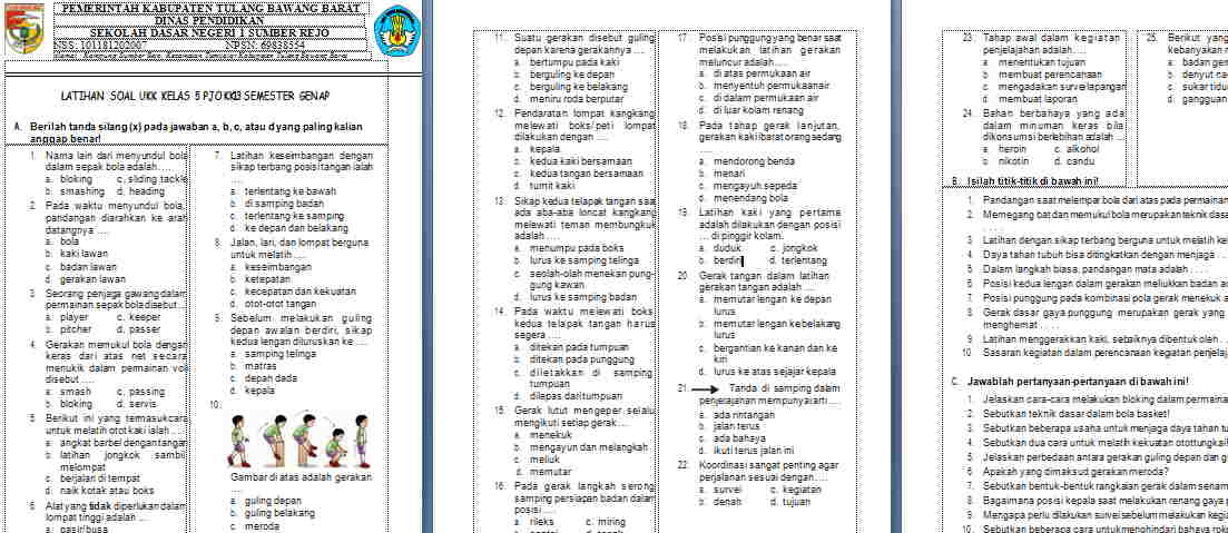 Soal UAS/UKK PJOK Kelas 5 Semester 2