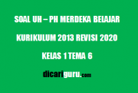 Soal UH / PH Kelas 1 Tema 6 Sub Tema 1,2,3,4