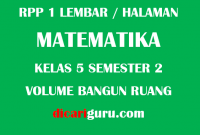 RPP 1 Lembar / Halaman MTK Kelas 5 Semester 2 Volume Bangun Ruang