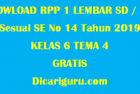 Download RPP 1 Lembar Kelas 6 Tema 4 GRATIS