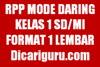 Contoh RPP 1 Lembar Kelas 1 Mode Daring