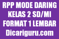 Contoh RPP 1 Lembar Kelas 2 Mode Daring