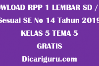 Download RPP 1 Lembar Kelas 5 Tema 5 GRATIS