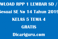 Download RPP 1 Lembar Kelas 5 Tema 4 GRATIS