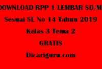 Download RPP 1 Lembar Kelas 3 Tema 2 GRATIS