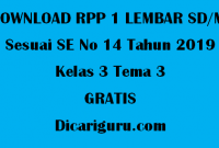 Download RPP 1 Lembar Kelas 3 Tema 3 GRATIS