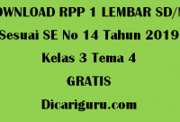 Download RPP 1 Lembar Kelas 3 Tema 4 GRATIS