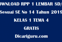 Download RPP 1 Lembar Kelas 1 Tema 4 GRATIS