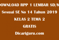 Download RPP 1 Lembar Kelas 2 Tema 2 GRATIS