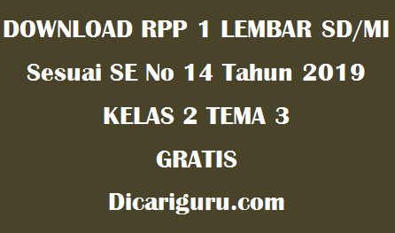 Download RPP 1 Lembar Kelas 2 Tema 3 Tugasku Sehari-hari