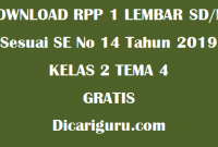 Download RPP 1 Lembar Kelas 2 Tema 4 GRATIS