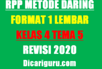 RPP Daring Kelas 4 Tema 5 Format 1 Lembar