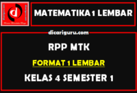 Download RPP MTK 1 Lembar Kelas 4 Semester 1