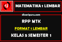 Download RPP MTK 1 Lembar Kelas 5 Semester 1