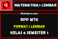 Download RPP MTK 1 Lembar Kelas 6 Semester 1