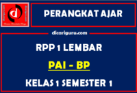 RPP PAI SD Kelas 1 Semester 1 Format Satu Lembar