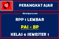 RPP PAI SD Kelas 6 Semester 1 Format Satu Lembar