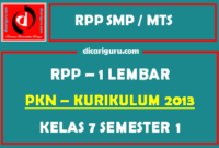 RPP PKN 1 Lembar SMP Kelas 7 Semester 1 (Ganjil)