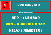 RPP PKN 1 Lembar SMP Kelas 8 Semester 1 (Ganjil)