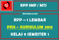 RPP PKN 1 Lembar SMP Kelas 9 Semester 1 (Ganjil)