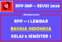 RPP Bahasa Indonesia 1 Lembar SMP Kelas 8 Semester 1 (Ganjil)