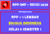RPP Bahasa Indonesia 1 Lembar SMP Kelas 9 Semester 1 (Ganjil)