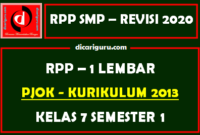 RPP PJOK 1 Lembar SMP Kelas 7 Semester 1 (Ganjil)