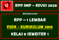 RPP PJOK 1 Lembar SMP Kelas 8 Semester 1 (Ganjil)