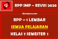 Download RPP 1 Lembar SMP Kelas 7 Semester 1 Semua Pelajaran