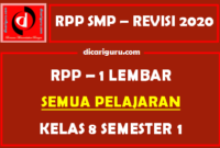 Download RPP 1 Lembar SMP Kelas 8 Semester 1 Semua Pelajaran