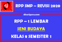 RPP Seni Budaya 1 Lembar SMP Kelas 8 Semester 1 (Ganjil)