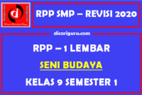 RPP Seni Budaya 1 Lembar SMP Kelas 8 Semester 1 (Ganjil)