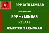 RPP 1 Lembar Kelas 3 SD Semester 2 Tahun 2021