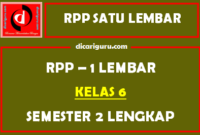 RPP 1 Lembar Kelas 6 SD Semester 2 Tahun 2021