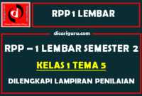 RPP 1 Lembar Kelas 1 Tema 5 Dilengkapi Lampiran Penilaian