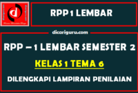 RPP 1 Lembar Kelas 1 Tema 6 Dilengkapi Lampiran Penilaian