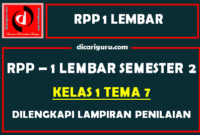 RPP 1 Lembar Kelas 1 Tema 7 Dilengkapi Lampiran Penilaian