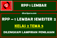 RPP 1 Lembar Kelas 2 Tema 5 Dilengkapi Lampiran Penilaian