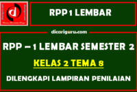 RPP 1 Lembar Kelas 2 Tema 8 Dilengkapi Lampiran Penilaian