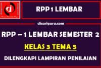 RPP 1 Lembar Kelas 3 Tema 5 Dilengkapi Lampiran Penilaian