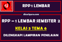 RPP 1 Lembar Kelas 3 Tema 6 Dilengkapi Lampiran Penilaian