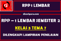 RPP 1 Lembar Kelas 3 Tema 7 Dilengkapi Lampiran Penilaian