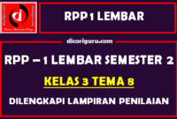 RPP 1 Lembar Kelas 3 Tema 8 Dilengkapi Lampiran Penilaian