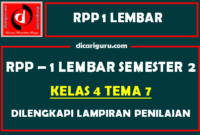 RPP 1 Lembar Kelas 4 Tema 7 Dilengkapi Lampiran Penilaian