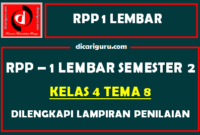 RPP 1 Lembar Kelas 4 Tema 8 Dilengkapi Lampiran Penilaian