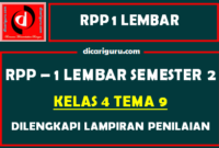 RPP 1 Lembar Kelas 4 Tema 9 Dilengkapi Lampiran Penilaian